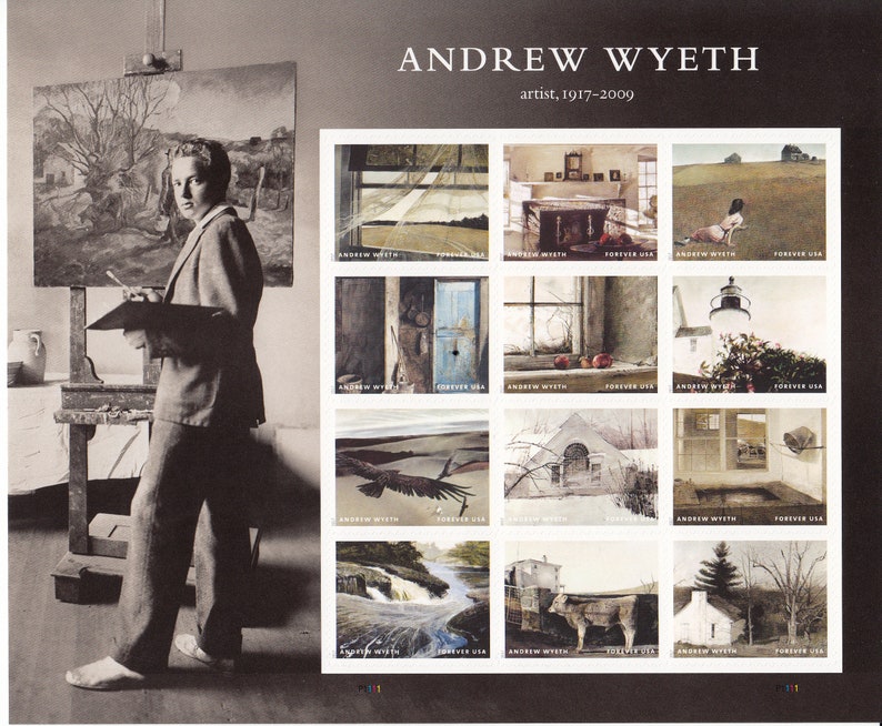 Andrew Wyeth Sheet of 12 USPS First Class Postage Stamps