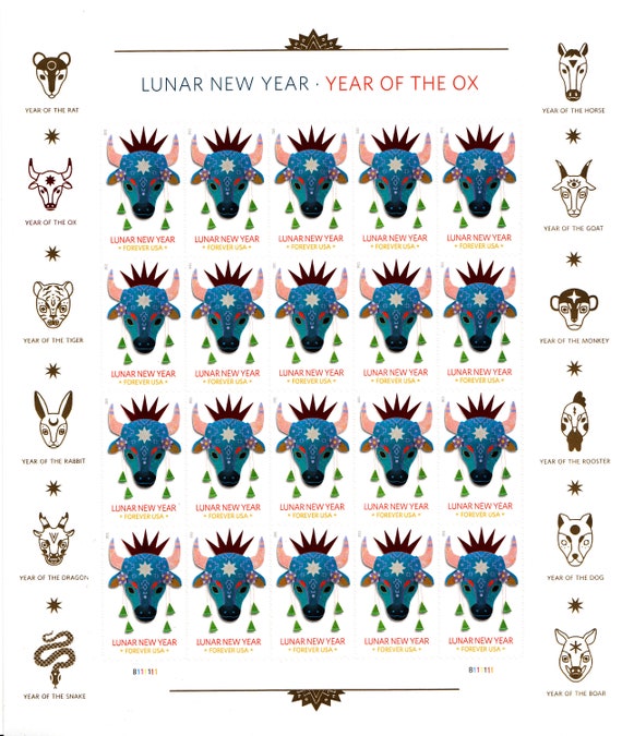 Celebrating Lunar New Year Year of The Ox Full Sheet of 20 Etsy