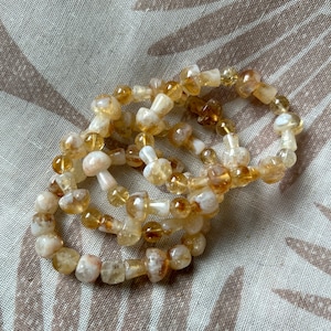 Milky Citrine Mushroom Bracelet, Carved Crystal Beads 7.5