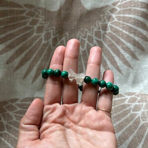 Flower Agate Bow and Malachite 8mm Genuine Beaded Bracelet 7.5”