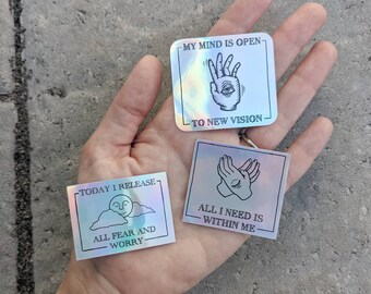 Mantra Stickers Daily Affirmation Holographic 3 Styles