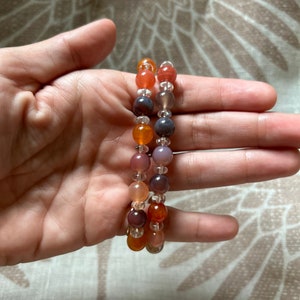 Yan Yuan Agate and Aura Citrine 8mm Beaded Bracelet 7.5”