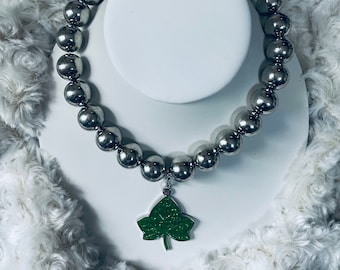 Ivy All The Things Beaded 16 inch Necklace (Silvertone) with detachable Glitter Ivy charm