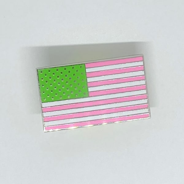 Pink and Green American Flag Pin | Enamel Lapel Pin