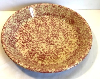 Roseville Ohio Friendship Pottery FP 9.5" Red Spongeware Pie Plate Primitive USA