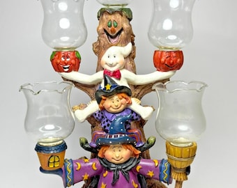 Trick N’ Treats Halloween 5 Cup Votive Candle Holder Candelabra Tree Witch Ghost