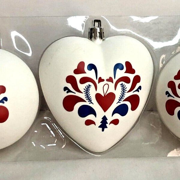 Ikea Vinter Scandinavian Folk Art Heart Rosemailing Ornaments Shatterproof Set 3