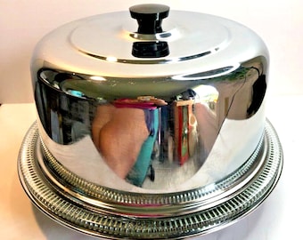 Vintage Kromex Chrome Cake Keeper Server met Lazy Susan MCM Mid Century Modern