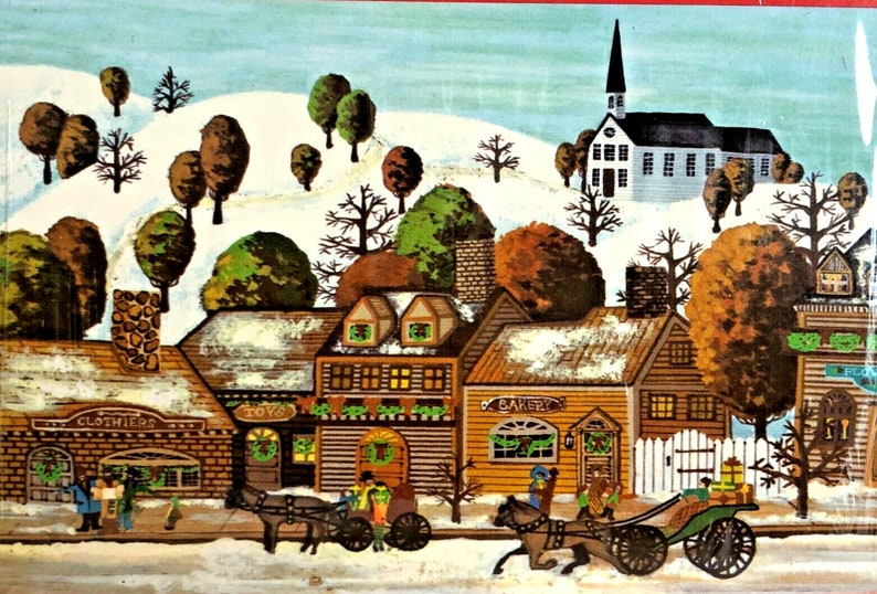 Nieuwe Vintage Hallmark Kerstkaarten Kaarten Verzegeld Prim Village Scene Main St afbeelding 4