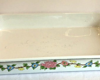 Vintage Kamenstein Enamel Shallow Baking Roasting Serving Pan 1983 Floral Vine