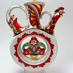 Lomonosov Imperial Porcelain Whistling Russian Rooster Flowers Decanter Bottle