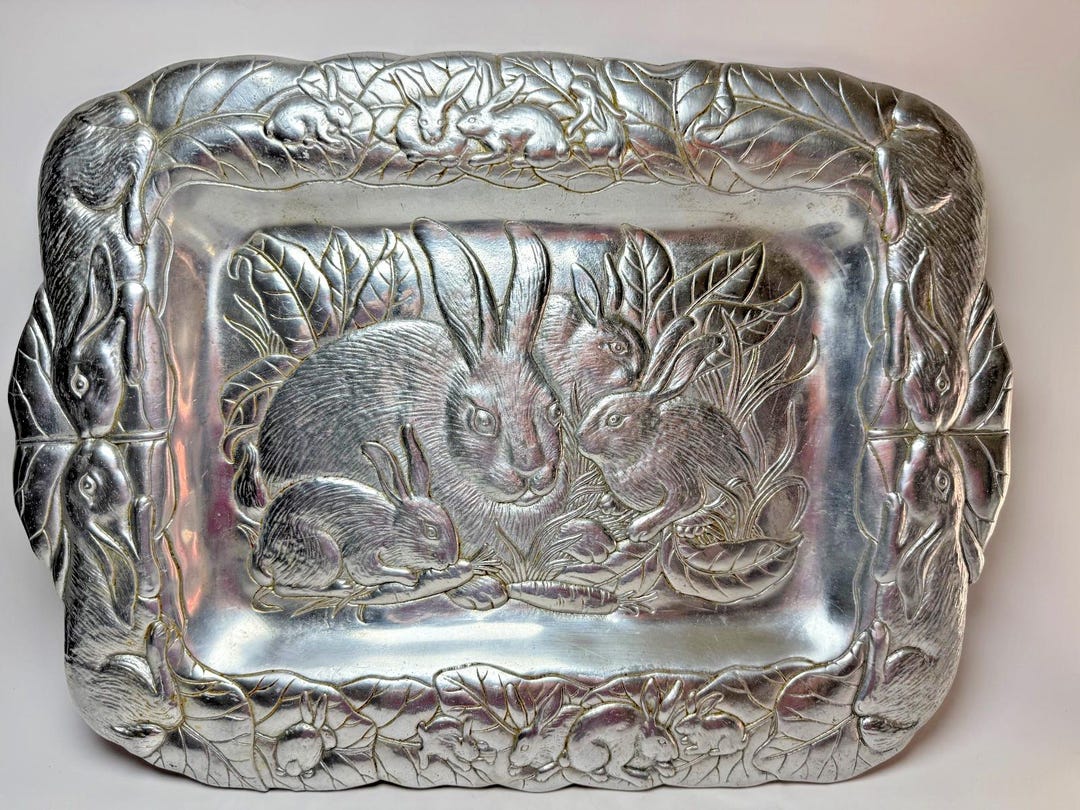 Vintage 1990 XL Arthur Court Bunny Rabbit Garden Friends Aluminum ...