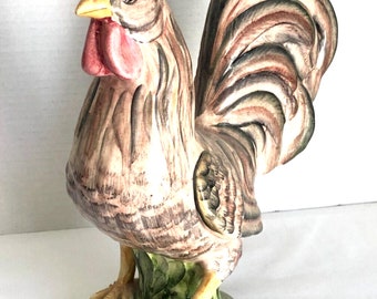 Large 12" Ceramic Rooster Figurine Italy Leo Burke Furniture Richmond VA 1990's