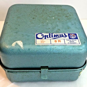 Vintage Optimus 8R Camp Stove Blue Case Camping Hunting Backpacking Sweden Key