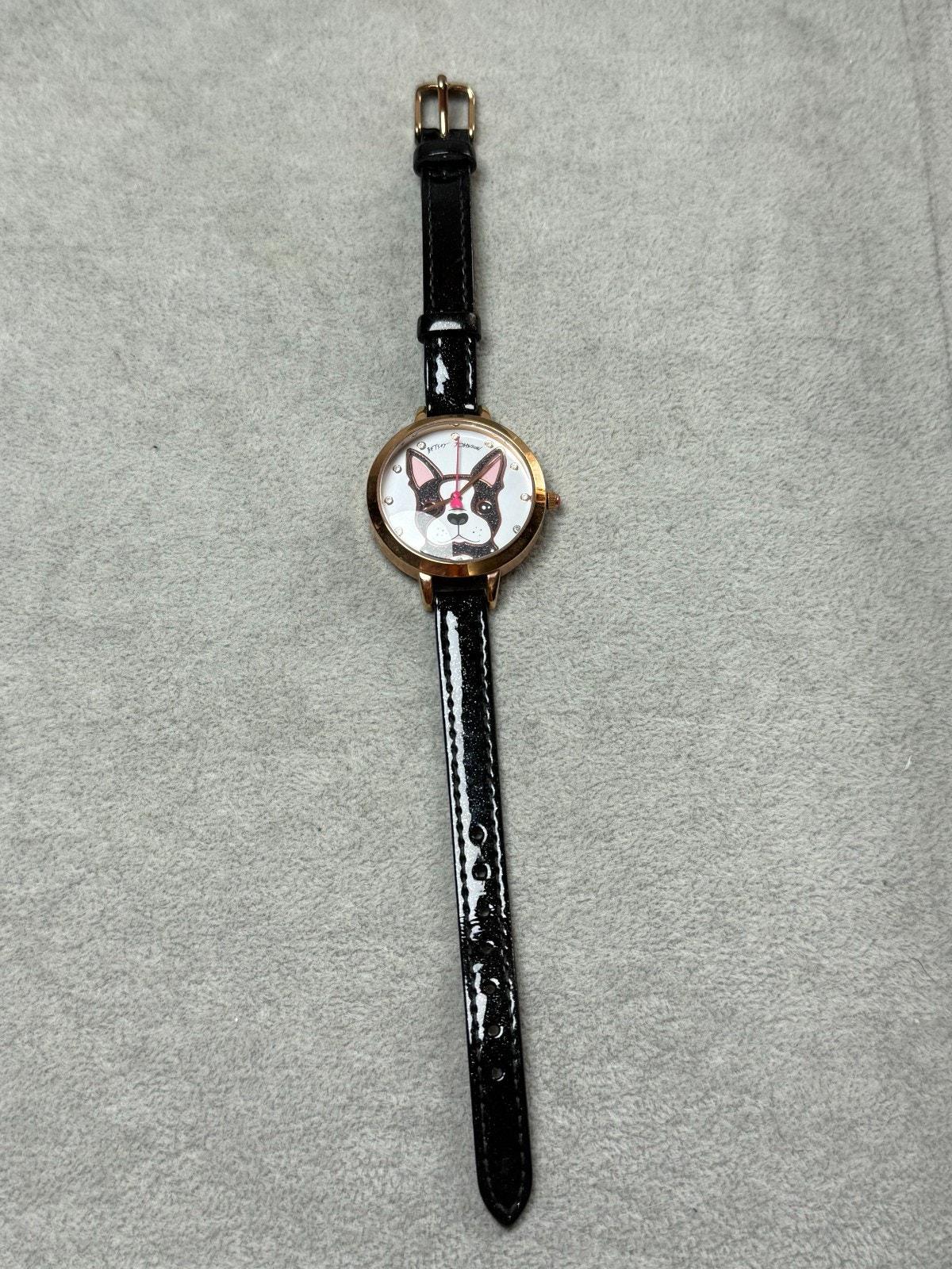 Betsey Johnson Gold Cartoon Watch with Black Strap Betsey Johnson French Bulldog Frenchie Watch Gold Tone New  main image 4