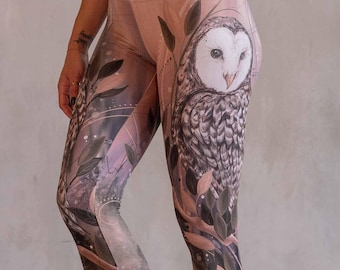 Owl Leggings with Branches & Leaves - Birds of a Feather