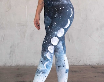 Moon Phases Athleisure Leggings with Zodiac Constellations