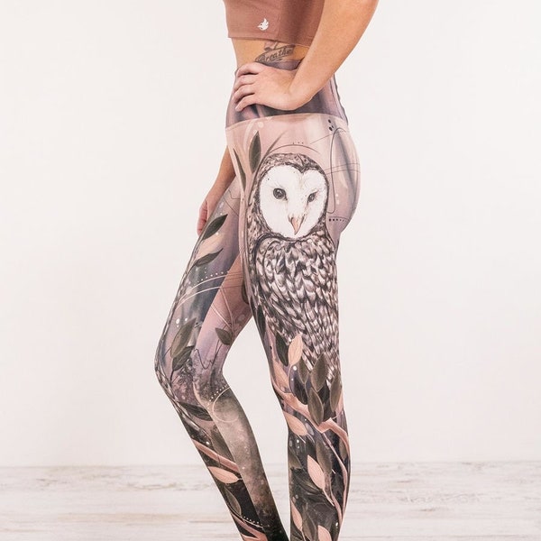 Owl Leggings with Branches & Leaves - Birds of a Feather