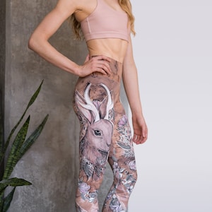 Jackalope Leggings with Floral Design - Fantastical Creatures