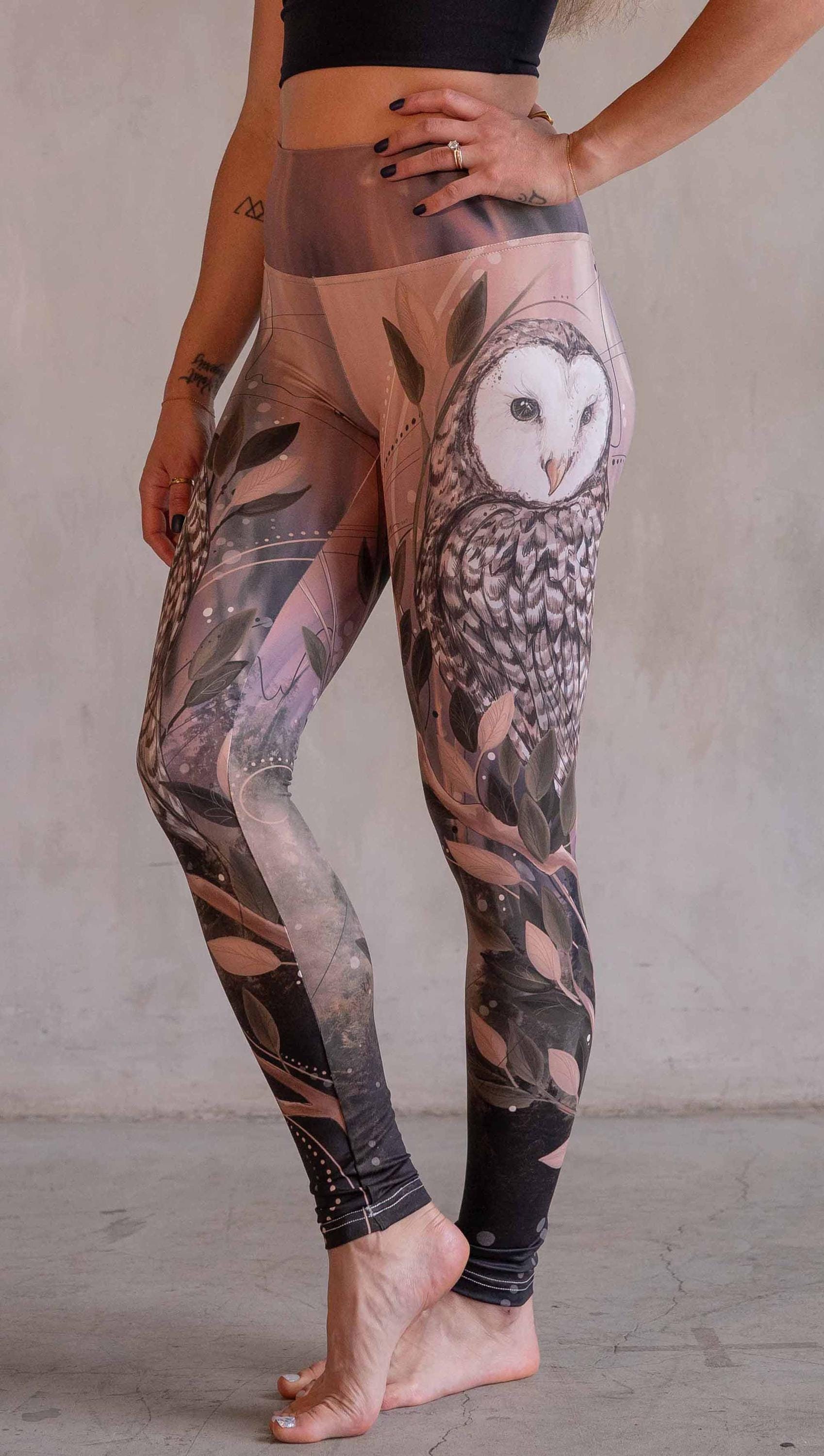 Owl Leggings with Branches & Leaves - Birds of a Feather