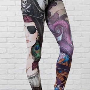 Athleisure-legging met piraten en octopus. Superzacht en comfortabel.