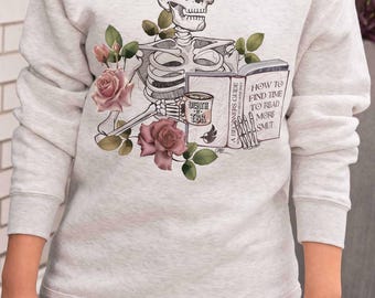 Death by TBR - Romantic Skeleton Reader Sweatshirt: Unisex Pullover Crew