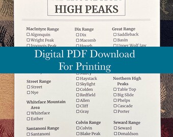 46 Adirondack High Peaks afdrukbare checklist | ADK-selectievakje hoge pieken | ADKS Wandelen Afdrukbaar pdf-bestand downloaden | Wandeltocht door New York | Summit-tracker