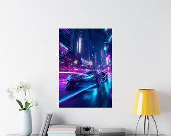 Neon Racer - Póster mate de primera calidad / Coche deportivo futurista