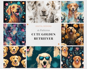 Patrones de Golden Retriever - Diseño digital único para decoración del hogar, proyectos de artesanía - Descarga instantánea para amantes de los perros