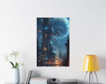 Metrópolis estelar: póster mate de primera calidad / Ciudad planetaria futurista