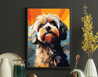 Arte clásico del perro Shih Tzu, decoración de pared retro, ilustración de plantilla moderna