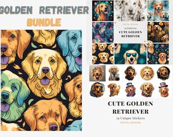 Paquete Golden Retriever - Patrones únicos, pegatinas y libro para colorear - Perfecto para los amantes de los perros - Descarga digital instantánea