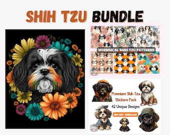 Paquete Shih Tzu - Patrones únicos, pegatinas y libro para colorear - Descarga digital - Perfecto para amantes de los perros y almas creativas