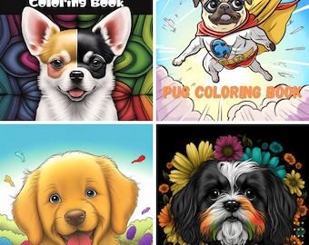 Paquete de 5 libros para colorear de perros / Libros para colorear digitales imprimibles para niños y adultos / Descarga instantánea de libros para colorear en PDF
