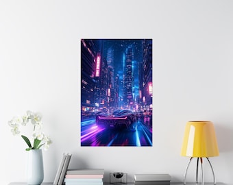 Cyber City Racer - Póster mate de primera calidad / Velocidad futurista