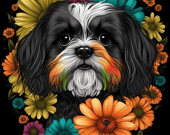 Printable Digital Coloring Book for Kids and Adults - Animal Greyscale Shih Tzu Dog - Perfect Gift for Her and Him - PDF Coloring Books