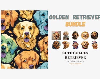Paquete Golden Retriever - Pegatinas únicas y libro para colorear - Perfecto para los amantes de los perros - Descarga digital instantánea