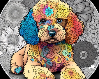 Libro de colorear digital imprimible para niños y adultos - Lindo perro en escala de grises animal - Regalo perfecto para ella y para él - Libros para colorear en PDF