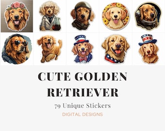Paquete de pegatinas Golden Retriever - 79 diseños únicos - Perfecto para amantes de los perros - Descarga digital instantánea