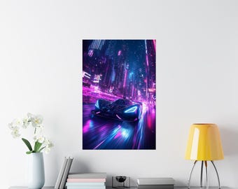 Neon Speedster - Póster mate de primera calidad / Corredor urbano futurista
