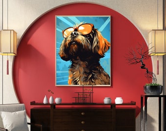 Arte clásico del perro Shih Tzu, decoración de pared retro, ilustración de plantilla, inglés moderno