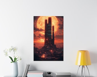 Sunset Dominion - Póster mate de primera calidad / Paisaje urbano futurista