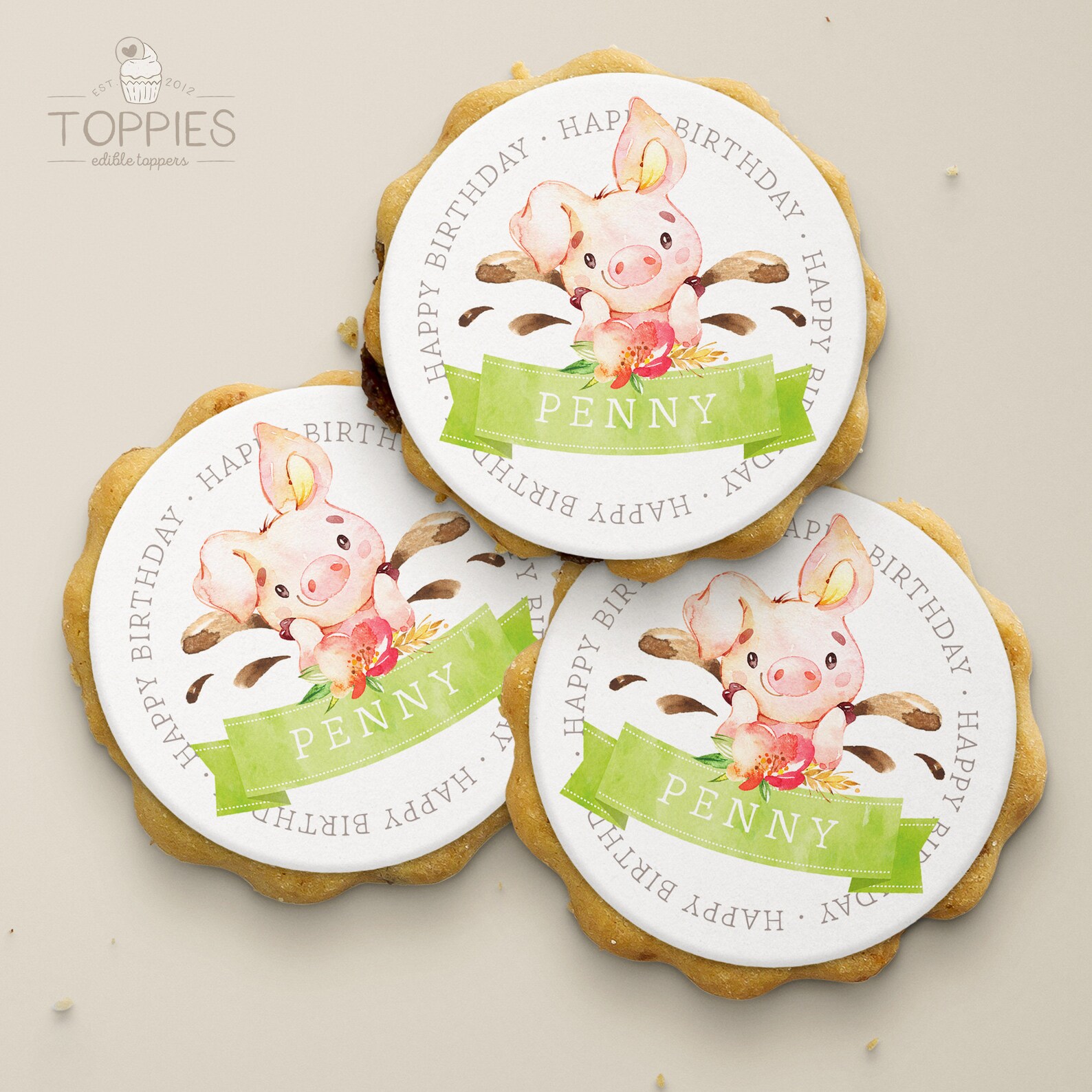 Personalised Edible Cake & Cookie Toppers Pig Farm Party Etsy
