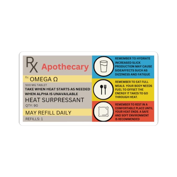Omega Heat Suppressant Stickers, Apothecary Deco, Omegaverse Gift