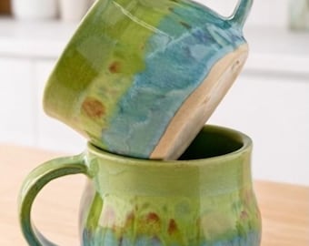 Espresso Cup 5.5oz Cortado Mug Handmade Blue and Green Small Coffee Cup Artisan Pottery Tiny Mug Modern Kitchen Gift