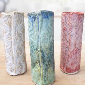 Jarrón de tallo de flores de cerámica, cerámica hecha a mano, jarrones coloridos, regalos de cerámica únicos, arreglos florales de Ikebana