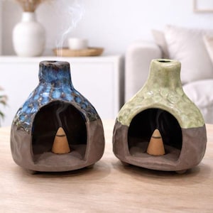 Handmade Ceramic Incense Cone Burner, Palo Santo, Boho Minimalist Decor, Pottery Aromatherapy Houses, Natural Clay Gift for Home