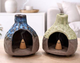 Bruciatore di incenso in ceramica fatto a mano, Palo Santo, arredamento minimalista boho, casette in ceramica per aromaterapia, regalo in argilla naturale per la casa