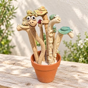 WORMZ! Handmade Ceramic Plant Stake, Whimsical Worm Pot Pal, Funny Quirky Garden Decor, Cute Clay Plant Marker, Unique Fun Gardener Gift.