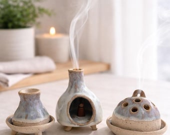 Incense Burner, Palo Santo Burner for cones, Chiminea, handmade ceramic, boho home decor gifts, mothers day, housewarming, minimalist decor